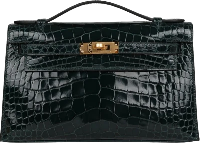 Hermes Kelly Pochette Vert Cypress Shiny Alligator Gold Hardware Hermes Kelly Pochette Vert Cypress Shiny Alligator Gold Hardware