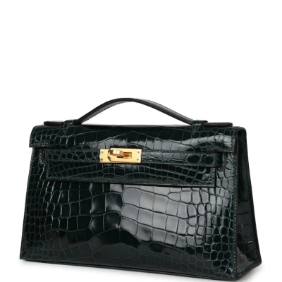 Hermes Kelly Pochette Vert Cypress Shiny Alligator Gold Hardware Hermes Kelly Pochette Vert Cypress Shiny Alligator Gold Hardware