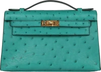 Hermes Kelly Pochette Vert Verone Ostrich Gold Hardware Hermes Kelly Pochette Vert Verone Ostrich Gold Hardware