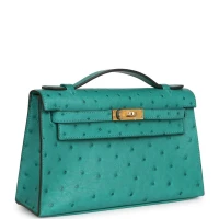 Hermes Kelly Pochette Vert Verone Ostrich Gold Hardware Hermes Kelly Pochette Vert Verone Ostrich Gold Hardware