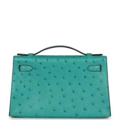 Hermes Kelly Pochette Vert Verone Ostrich Gold Hardware Hermes Kelly Pochette Vert Verone Ostrich Gold Hardware