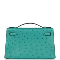 Hermes Kelly Pochette Vert Verone Ostrich Gold Hardware Hermes Kelly Pochette Vert Verone Ostrich Gold Hardware