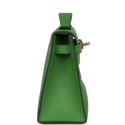 Hermes Kelly Pochette Vert Yucca Swift Gold Hardware