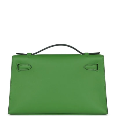 Hermes Kelly Pochette Vert Yucca Swift Gold Hardware