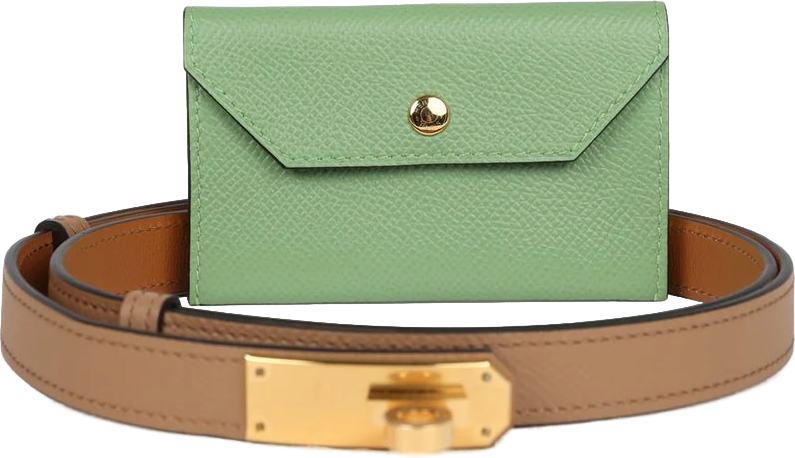 Hermes Kelly Pocket Belt 18 Vert Criquet/Chai/Bleu Frida Epsom Gold Hardware