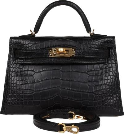 Hermes Kelly Sellier 20 Black Matte Alligator Gold Hardware Hermes Kelly Sellier 20 Black Matte Alligator Gold Hardware