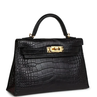 Hermes Kelly Sellier 20 Black Matte Alligator Gold Hardware Hermes Kelly Sellier 20 Black Matte Alligator Gold Hardware