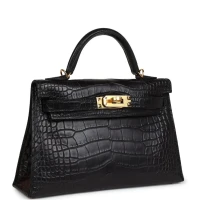 Hermes Kelly Sellier 20 Black Matte Alligator Gold Hardware Hermes Kelly Sellier 20 Black Matte Alligator Gold Hardware