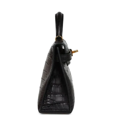Hermes Kelly Sellier 20 Black Matte Alligator Gold Hardware Hermes Kelly Sellier 20 Black Matte Alligator Gold Hardware