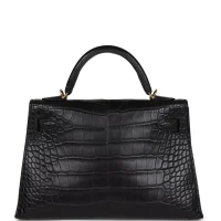 Hermes Kelly Sellier 20 Black Matte Alligator Gold Hardware Hermes Kelly Sellier 20 Black Matte Alligator Gold Hardware