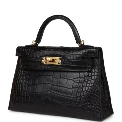 Hermes Kelly Sellier 20 Black Matte Alligator Gold Hardware Hermes Kelly Sellier 20 Black Matte Alligator Gold Hardware