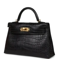 Hermes Kelly Sellier 20 Black Matte Alligator Gold Hardware Hermes Kelly Sellier 20 Black Matte Alligator Gold Hardware