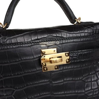 Hermes Kelly Sellier 20 Black Matte Alligator Gold Hardware Hermes Kelly Sellier 20 Black Matte Alligator Gold Hardware