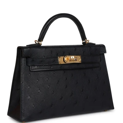 Hermes Kelly Sellier 20 Black Ostrich Gold Hardware Hermes Kelly Sellier 20 Black Ostrich Gold Hardware