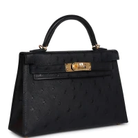 Hermes Kelly Sellier 20 Black Ostrich Gold Hardware Hermes Kelly Sellier 20 Black Ostrich Gold Hardware