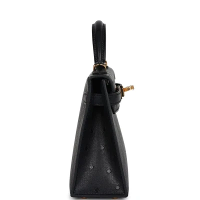 Hermes Kelly Sellier 20 Black Ostrich Gold Hardware Hermes Kelly Sellier 20 Black Ostrich Gold Hardware
