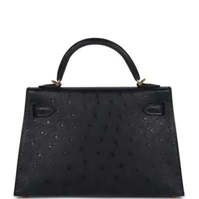 Hermes Kelly Sellier 20 Black Ostrich Gold Hardware Hermes Kelly Sellier 20 Black Ostrich Gold Hardware