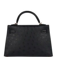 Hermes Kelly Sellier 20 Black Ostrich Gold Hardware Hermes Kelly Sellier 20 Black Ostrich Gold Hardware