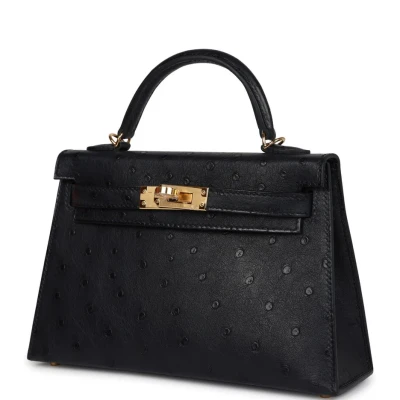Hermes Kelly Sellier 20 Black Ostrich Gold Hardware Hermes Kelly Sellier 20 Black Ostrich Gold Hardware