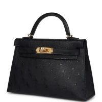 Hermes Kelly Sellier 20 Black Ostrich Gold Hardware Hermes Kelly Sellier 20 Black Ostrich Gold Hardware