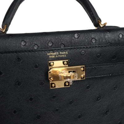 Hermes Kelly Sellier 20 Black Ostrich Gold Hardware Hermes Kelly Sellier 20 Black Ostrich Gold Hardware