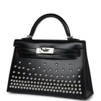 Hermes Kelly Sellier 20 Clouté Black Box Palladium Hardware