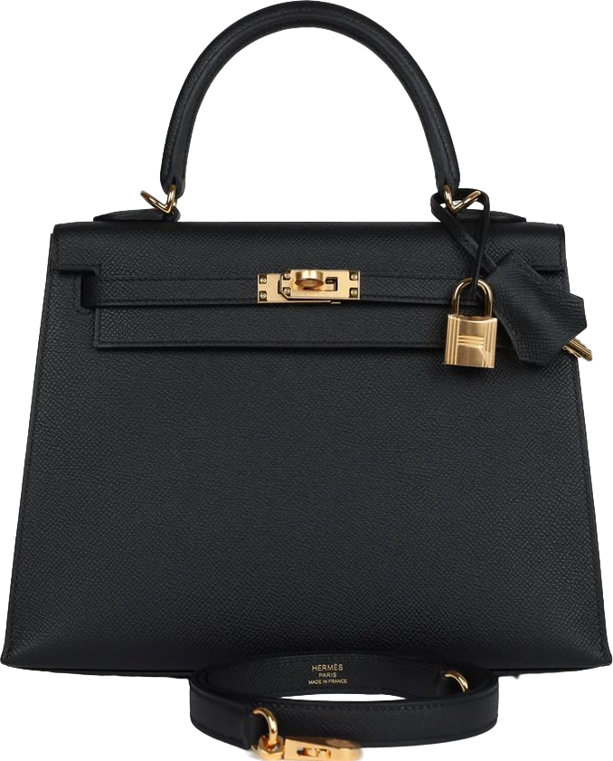 Hermes Kelly Sellier 25 Black Epsom Gold Hardware