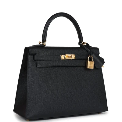Hermes Kelly Sellier 25 Black Epsom Gold Hardware Hermes Kelly Sellier 25 Black Epsom Gold Hardware