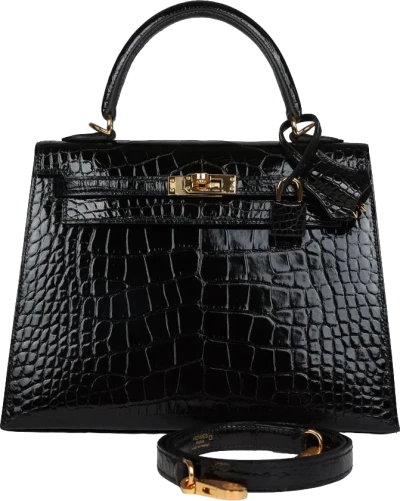 Hermes Kelly Sellier 25 Black Shiny Alligator Gold Hardware Hermes Kelly Sellier 25 Black Shiny Alligator Gold Hardware