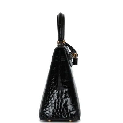 Hermes Kelly Sellier 25 Black Shiny Alligator Gold Hardware Hermes Kelly Sellier 25 Black Shiny Alligator Gold Hardware