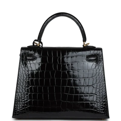 Hermes Kelly Sellier 25 Black Shiny Alligator Gold Hardware Hermes Kelly Sellier 25 Black Shiny Alligator Gold Hardware