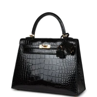 Hermes Kelly Sellier 25 Black Shiny Alligator Gold Hardware Hermes Kelly Sellier 25 Black Shiny Alligator Gold Hardware