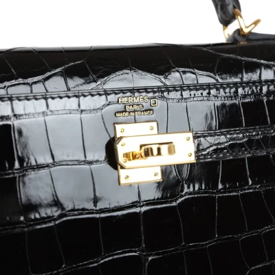 Hermes Kelly Sellier 25 Black Shiny Alligator Gold Hardware Hermes Kelly Sellier 25 Black Shiny Alligator Gold Hardware