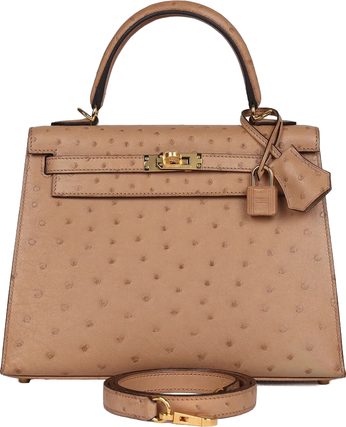 Hermes Kelly Sellier 25 Chai Ostrich Gold Hardware