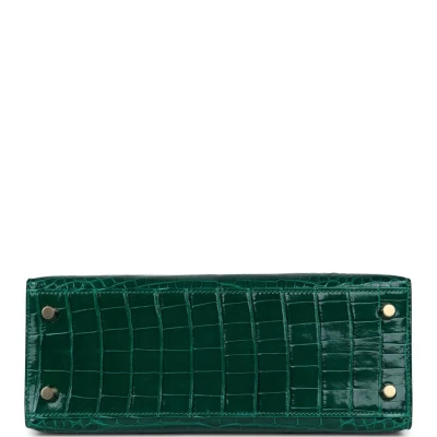 Hermes Kelly Sellier 25 Emerald Shiny Alligator Gold Hardware