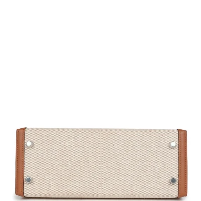 Hermes Kelly Sellier 25 Gold Swift and Ecru Toile Palladium Hardware Hermes Kelly Sellier 25 Gold Swift and Ecru Toile Palladium Hardware