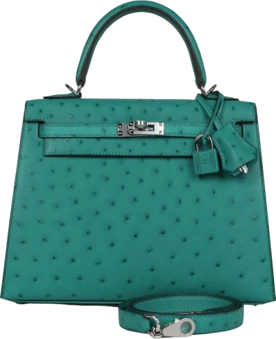 Hermes Kelly Sellier 25 Vert Verone Ostrich Palladium Hardware Hermes Kelly Sellier 25 Vert Verone Ostrich Palladium Hardware
