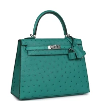 Hermes Kelly Sellier 25 Vert Verone Ostrich Palladium Hardware Hermes Kelly Sellier 25 Vert Verone Ostrich Palladium Hardware