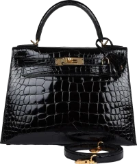 Hermes Kelly Sellier 28 Black Shiny Alligator Gold Hardware Hermes Kelly Sellier 28 Black Shiny Alligator Gold Hardware