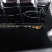 Hermes Kelly Sellier 28 Black Shiny Alligator Gold Hardware Hermes Kelly Sellier 28 Black Shiny Alligator Gold Hardware