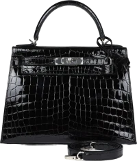 Hermes Kelly Sellier 28 Black Shiny Niloticus Crocodile Palladium Hardware Hermes Kelly Sellier 28 Black Shiny Niloticus Crocodile Palladium Hardware