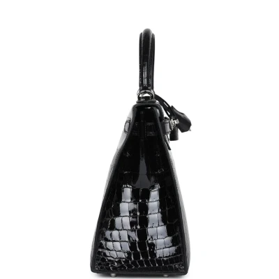 Hermes Kelly Sellier 28 Black Shiny Niloticus Crocodile Palladium Hardware Hermes Kelly Sellier 28 Black Shiny Niloticus Crocodile Palladium Hardware