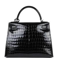 Hermes Kelly Sellier 28 Black Shiny Niloticus Crocodile Palladium Hardware Hermes Kelly Sellier 28 Black Shiny Niloticus Crocodile Palladium Hardware