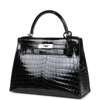 Hermes Kelly Sellier 28 Black Shiny Niloticus Crocodile Palladium Hardware Hermes Kelly Sellier 28 Black Shiny Niloticus Crocodile Palladium Hardware
