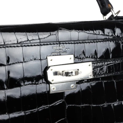 Hermes Kelly Sellier 28 Black Shiny Niloticus Crocodile Palladium Hardware Hermes Kelly Sellier 28 Black Shiny Niloticus Crocodile Palladium Hardware