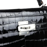 Hermes Kelly Sellier 28 Black Shiny Niloticus Crocodile Palladium Hardware Hermes Kelly Sellier 28 Black Shiny Niloticus Crocodile Palladium Hardware