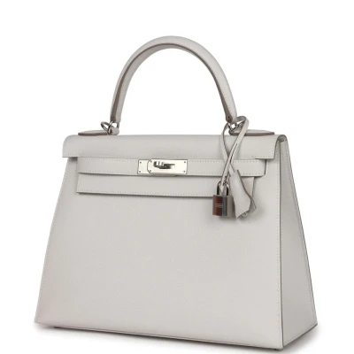 Hermes Kelly Sellier 28 Gris Pale Epsom Palladium Hardware Hermes Kelly Sellier 28 Gris Pale Epsom Palladium Hardware