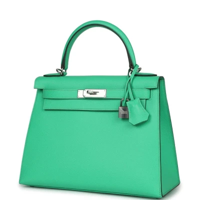 Hermes Kelly Sellier 28 Vert Comics Epsom Palladium Hardware Hermes Kelly Sellier 28 Vert Comics Epsom Palladium Hardware