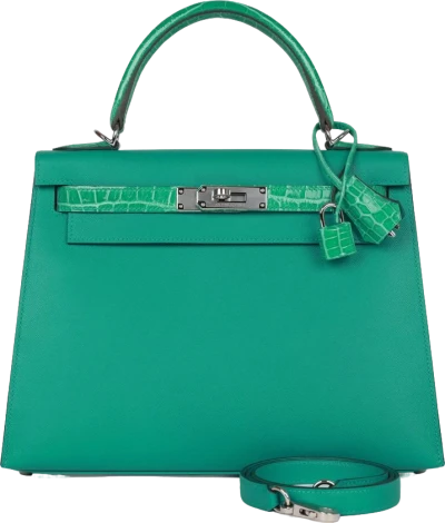 Hermes Kelly Sellier 28 Vert Verone Madame and Shiny Niloticus Crocodile Touch Palladium Hardware Hermes Kelly Sellier 28 Vert Verone Madame and Shiny Niloticus Crocodile Touch Palladium Hardware