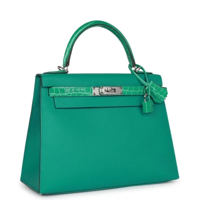 Hermes Kelly Sellier 28 Vert Verone Madame and Shiny Niloticus Crocodile Touch Palladium Hardware Hermes Kelly Sellier 28 Vert Verone Madame and Shiny Niloticus Crocodile Touch Palladium Hardware